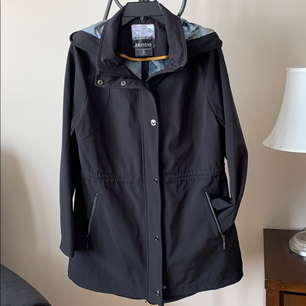 Kensie Black Utility Jacket with Hood and Weather-Resistant Fabric
